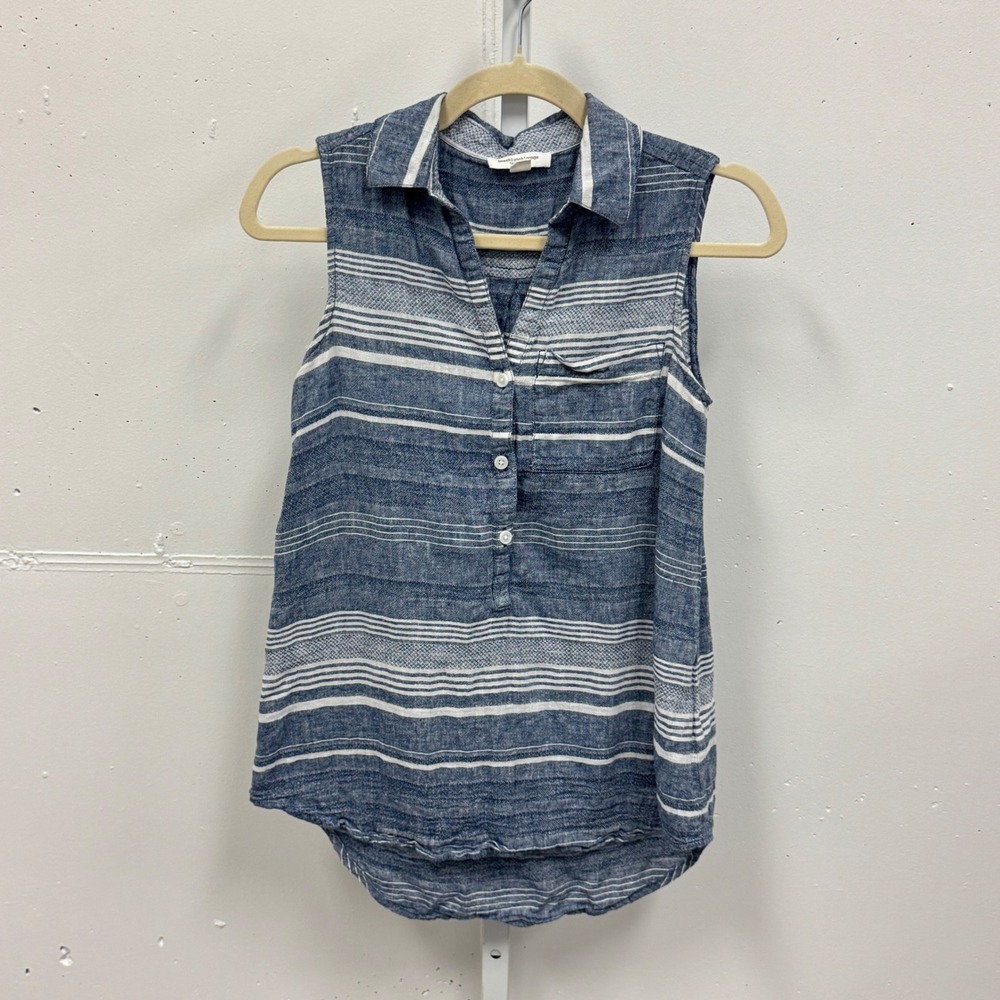 Beachlunchlounge Blue White Striped Linen Blend Sleeveless Shirt Blouse Top XS